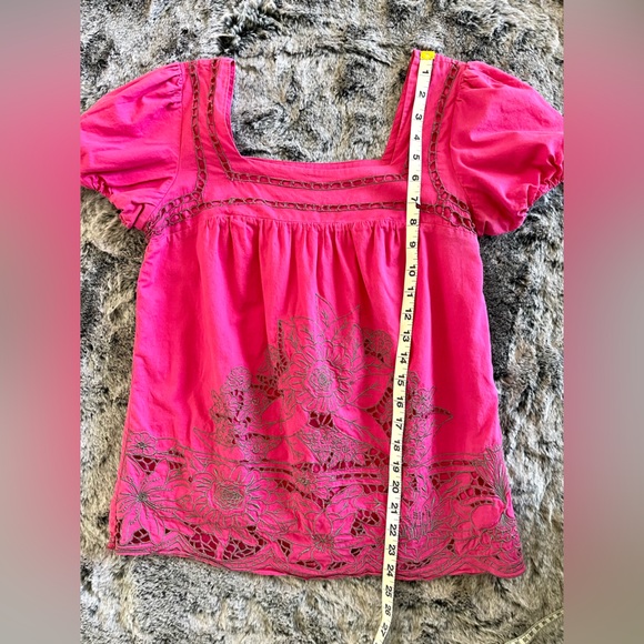 Hazel Vintage Bright Pink & Gray Embroidered Peasant blouse Extra Small XS GUC - Picture 14 of 16
